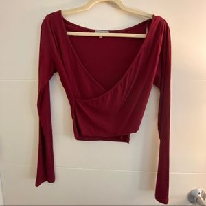 NWOT burgundy wrap cropped top